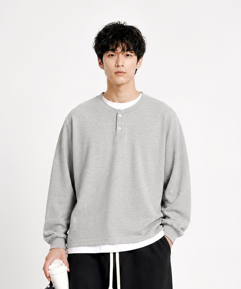 더블코튼 헨리넥 긴팔티셔츠 그레이 MMLT1595