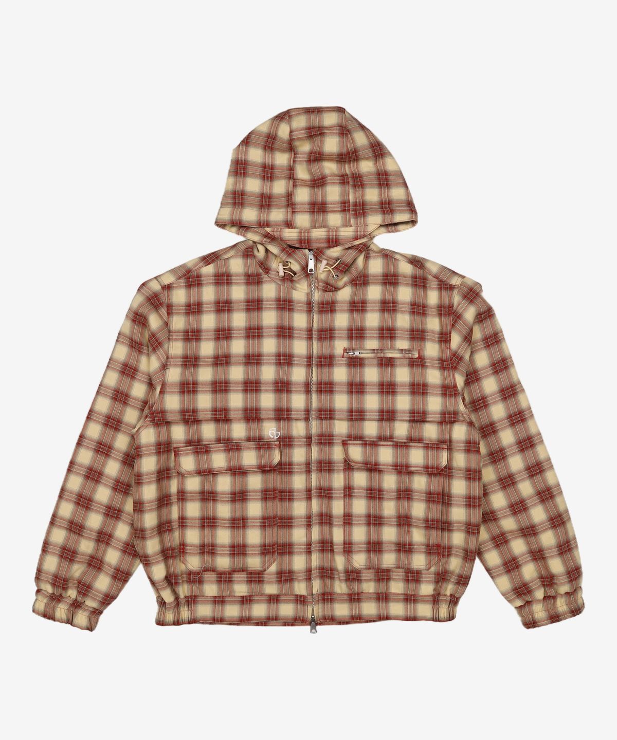 노매뉴얼(NOMANUAL) CHECK HOODED JACKET - BURGUNDY L