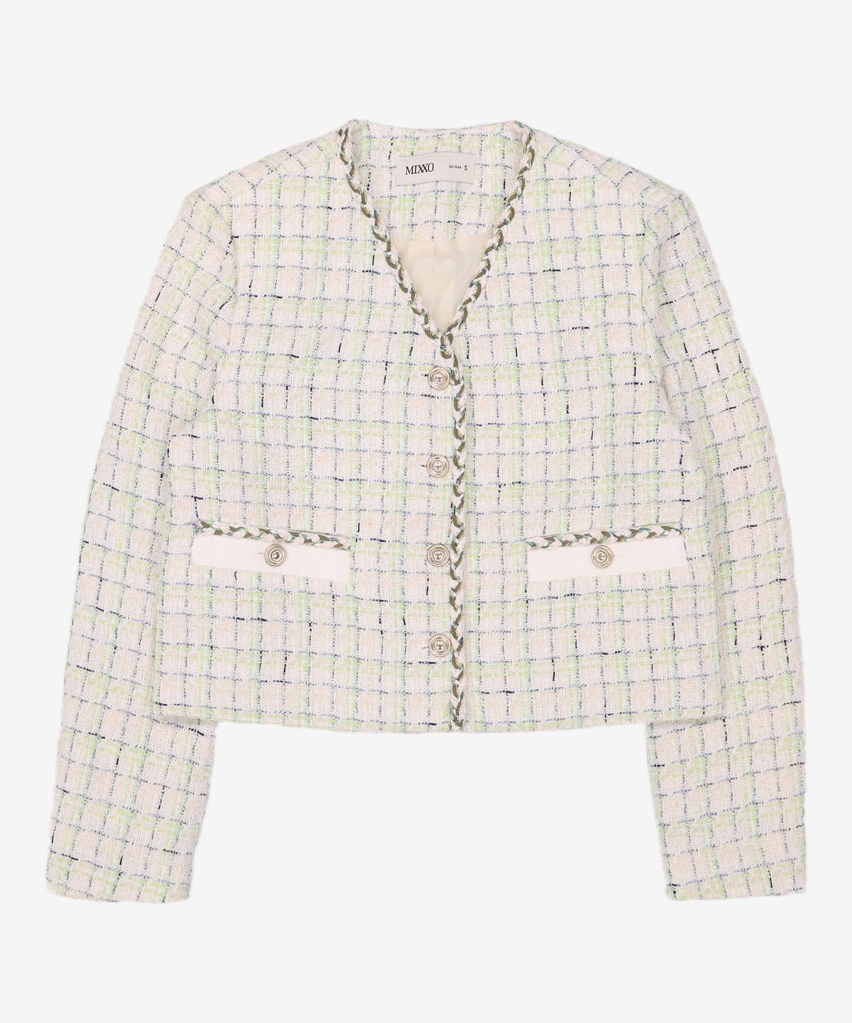 미쏘(MIXXO) 브이넥 배색 숏 트위드 자켓 MIWJKD301G S