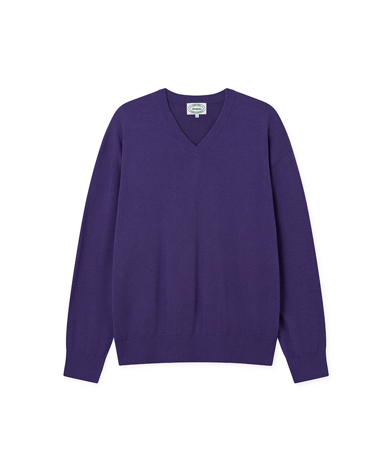 Cotton V-Neck Knit (Washed Purple)