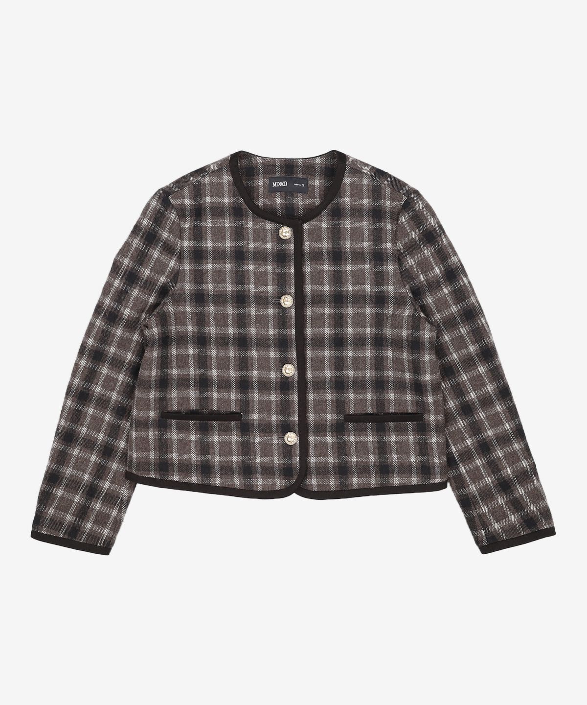미쏘(MIXXO) 체크 라운드넥 배색 숏자켓 MIWJKCT23G S