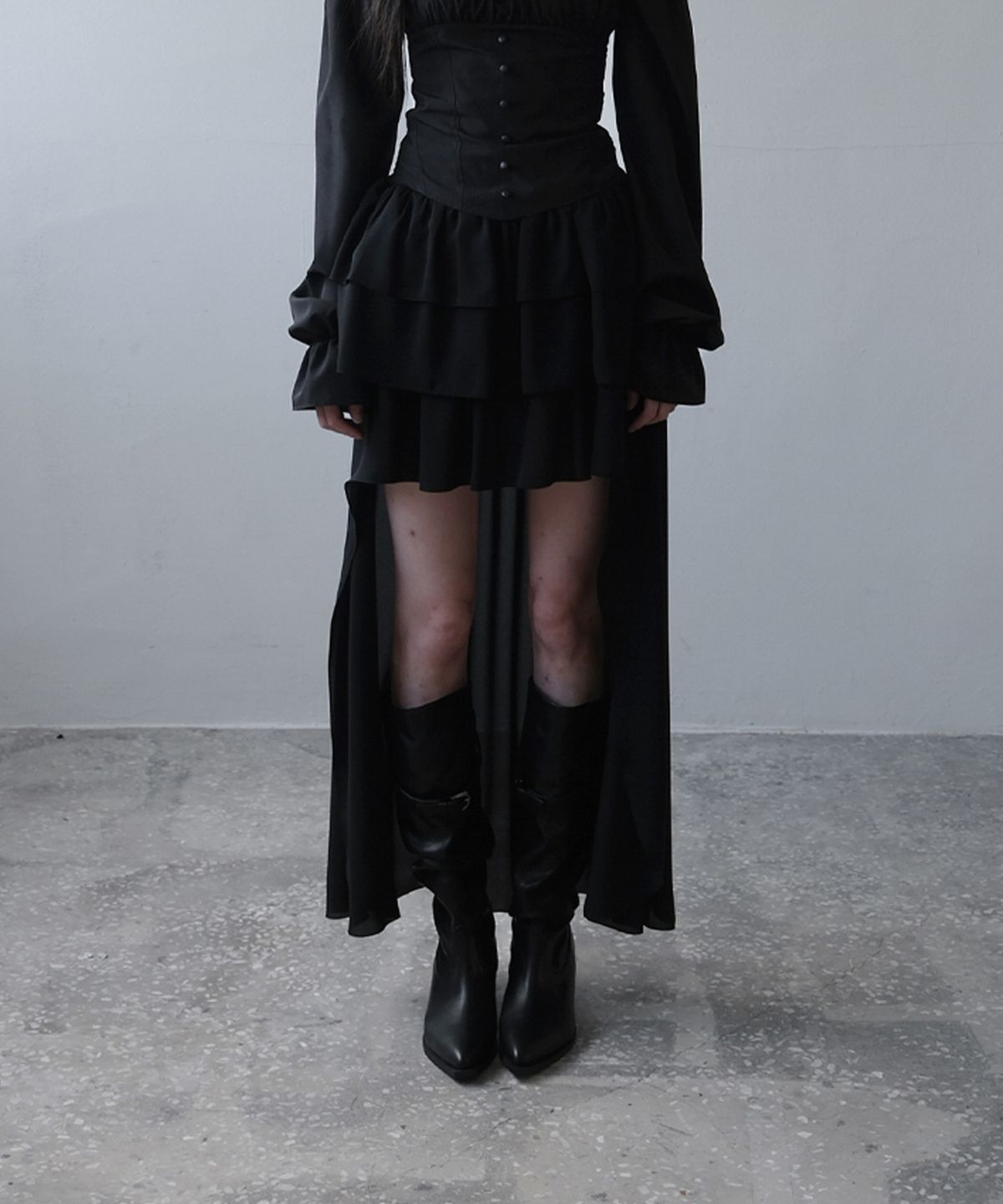 이오담(IODAM) RIPPLE 2WAY CHIFFON SKIRT (black)