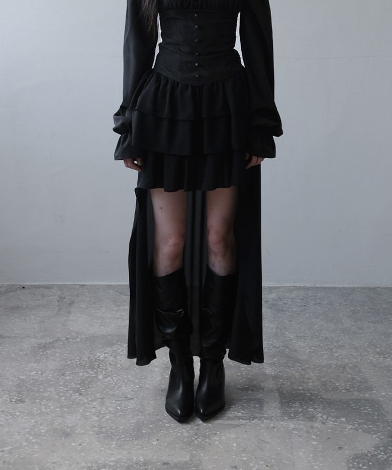 RIPPLE 2WAY CHIFFON SKIRT (black)
