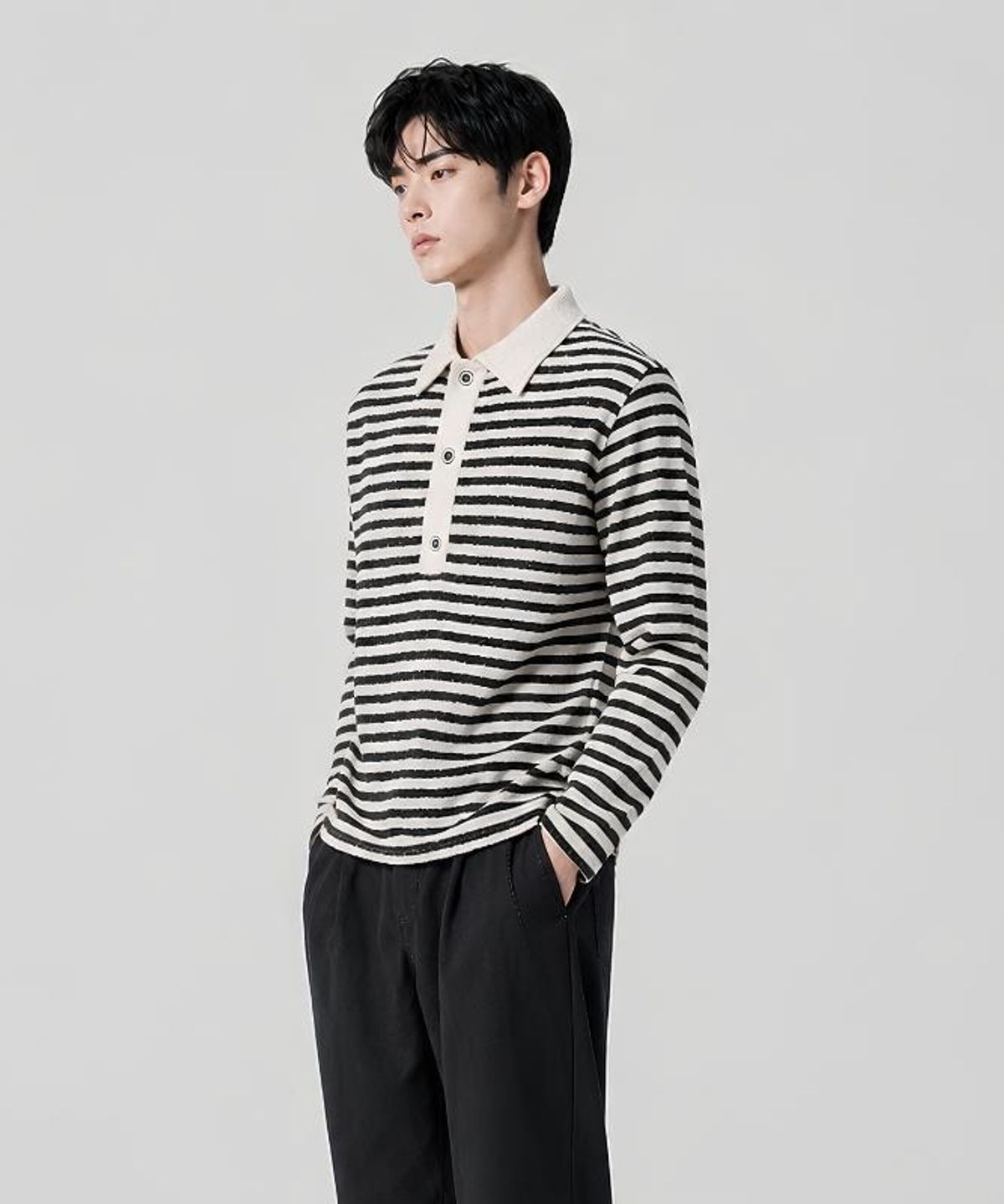 커스텀어스(CUSTOMUS) 남성 스트라이프 니트 카라티셔츠 CXS26FKKT903 IVY