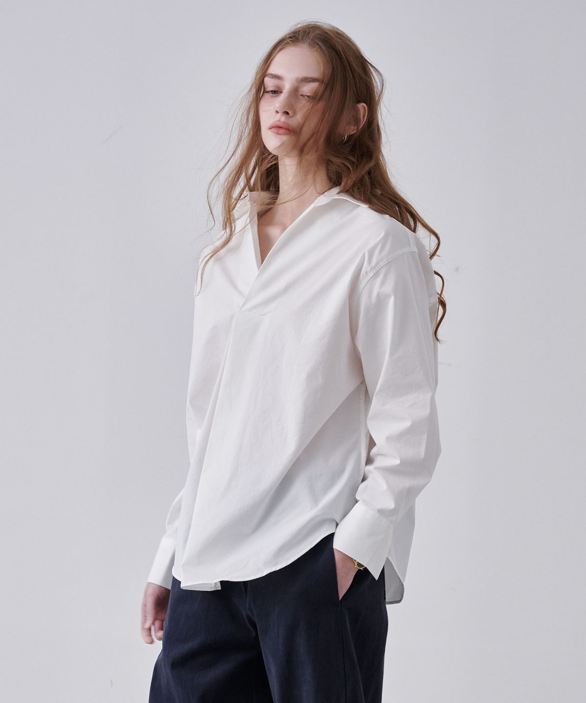 아더이지(OTHER EASY) drape pop-over shirts (ivory)