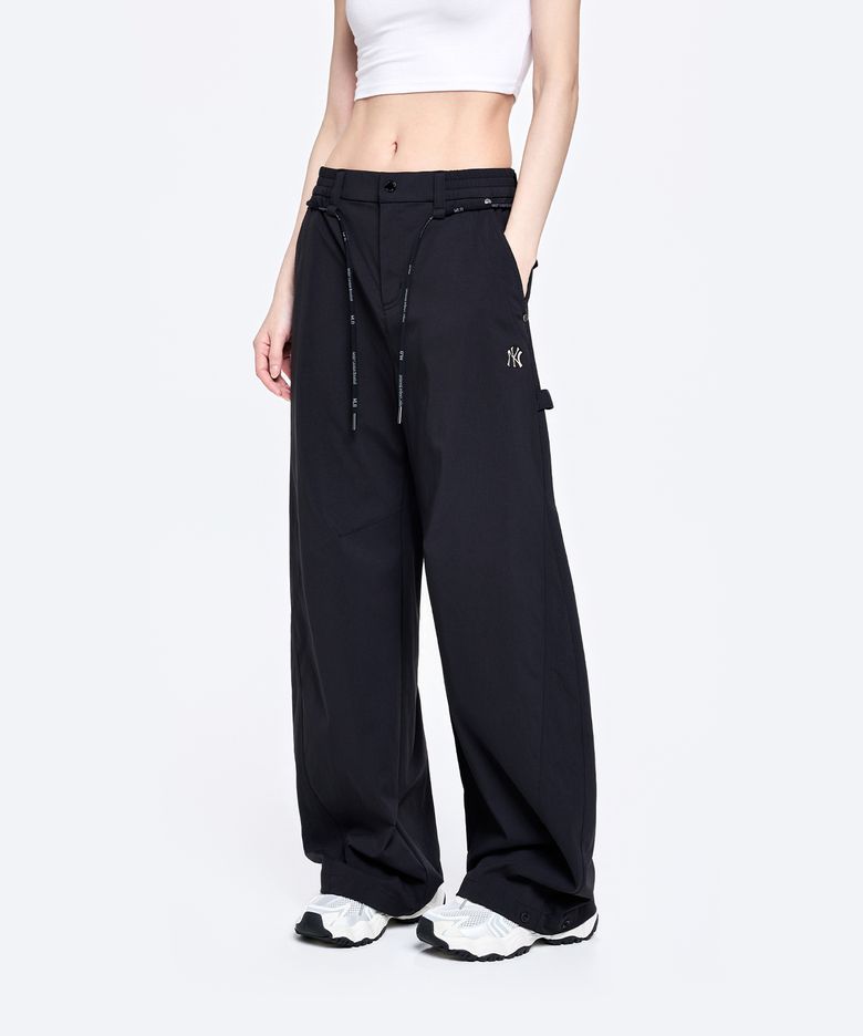 여성 코튼터치 스트링 커브드 와이드 팬츠 NY (Black)
