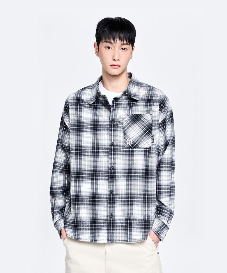 백레터링 코튼 플란넬 체크셔츠 NY (Black)