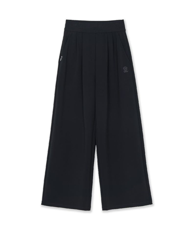 여성 베이직 스몰로고 플리츠 핀턱 와이드 팬츠 NY (Black)
