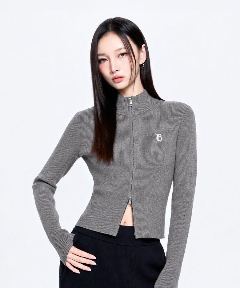 여성 베이직 립 집업 가디건 DET (Melange Grey)