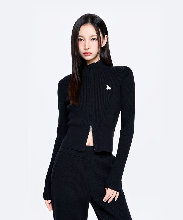 여성 베이직 립 집업 가디건 LA (Black)