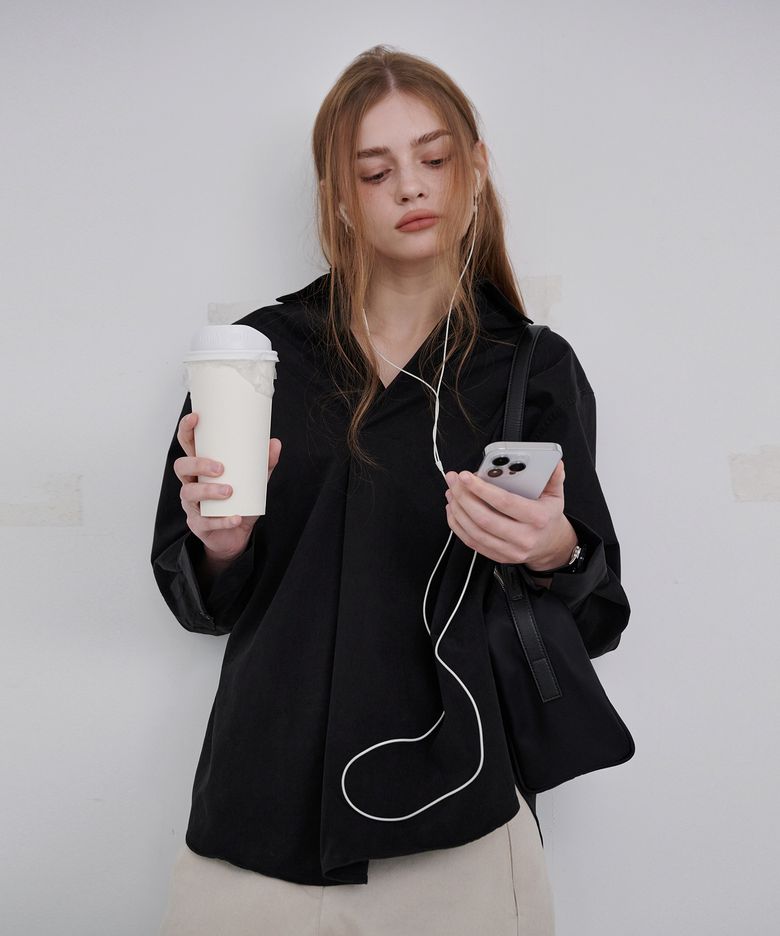 drape pop-over shirts (black)