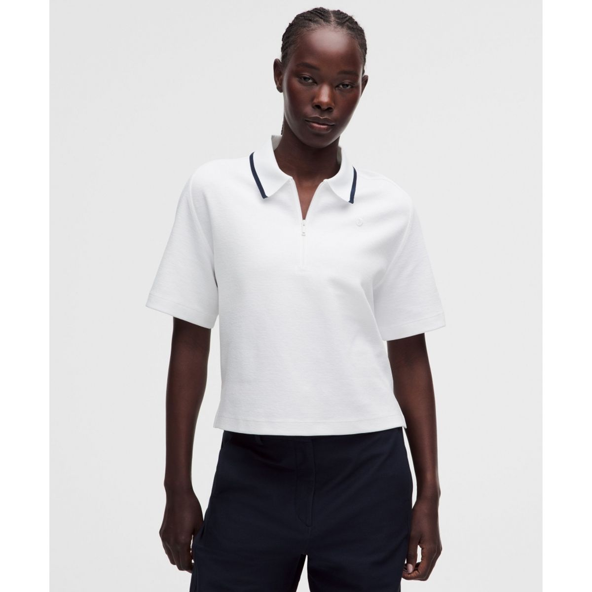 룰루레몬(LULULEMON) 코튼 블렌드 피케 숏슬리브 폴로 셔츠  WHT TRNV