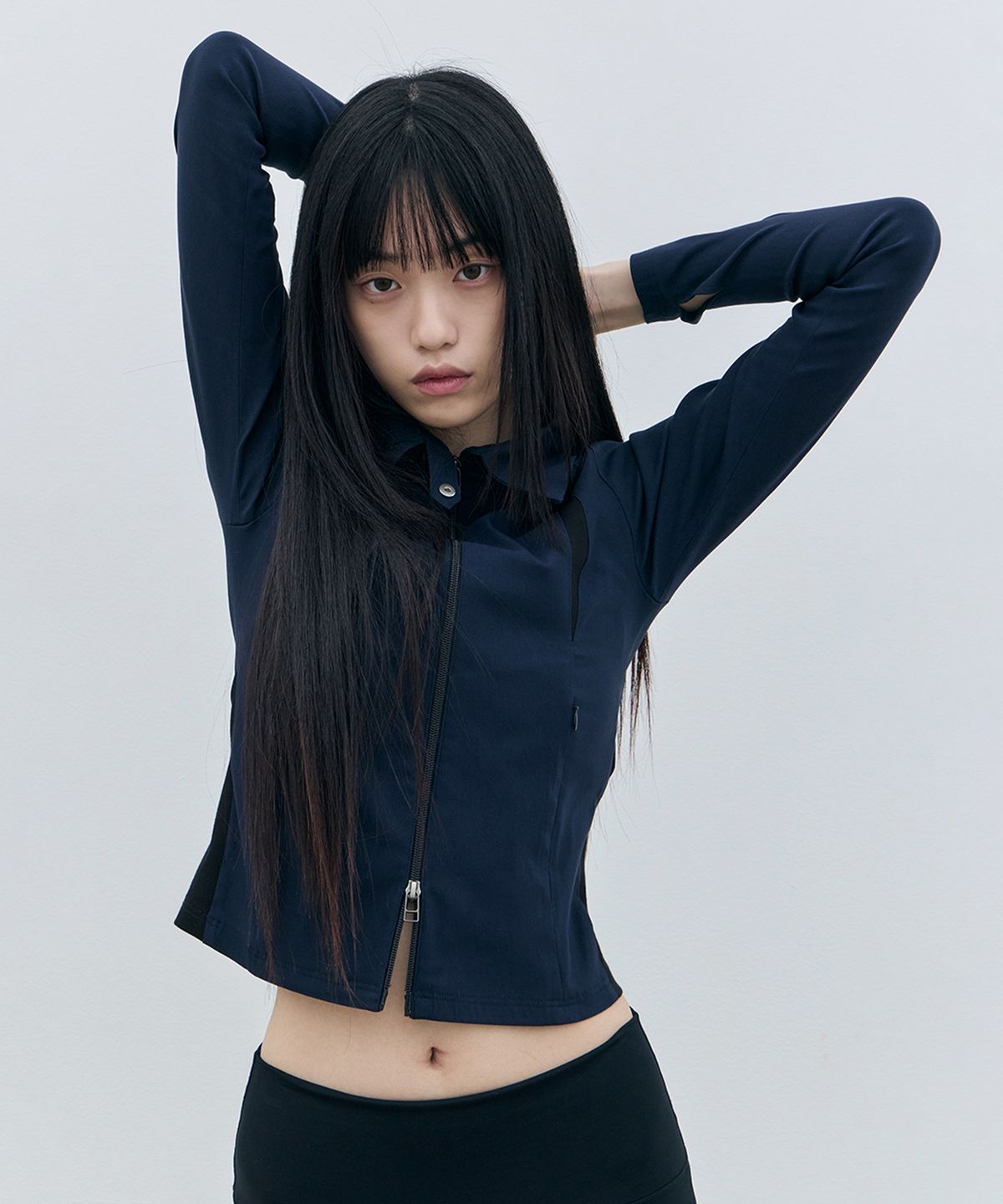 로움(ROWM) CONTRAST PANEL JACKET (NAVY)