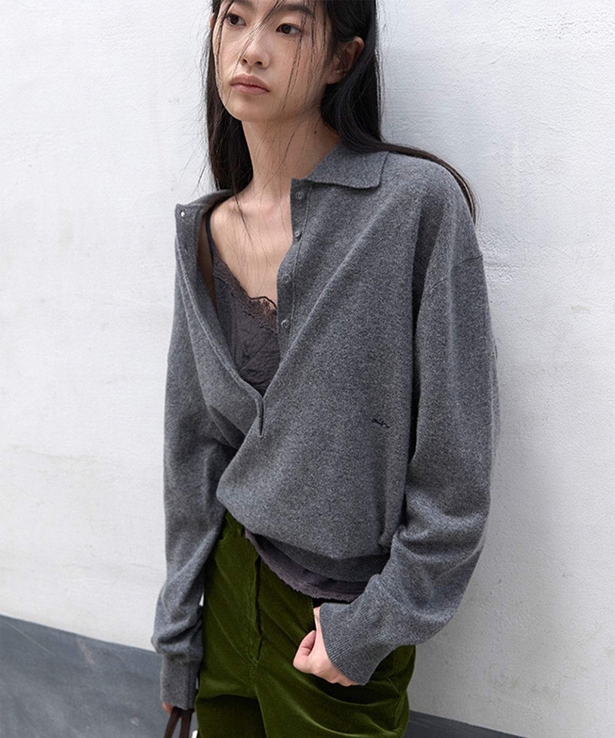 아틀리에 나인(ATELIER NAIN) (T-7324)AN WOOL LOOSE FIT BUTTON COLLAR KNIT SET