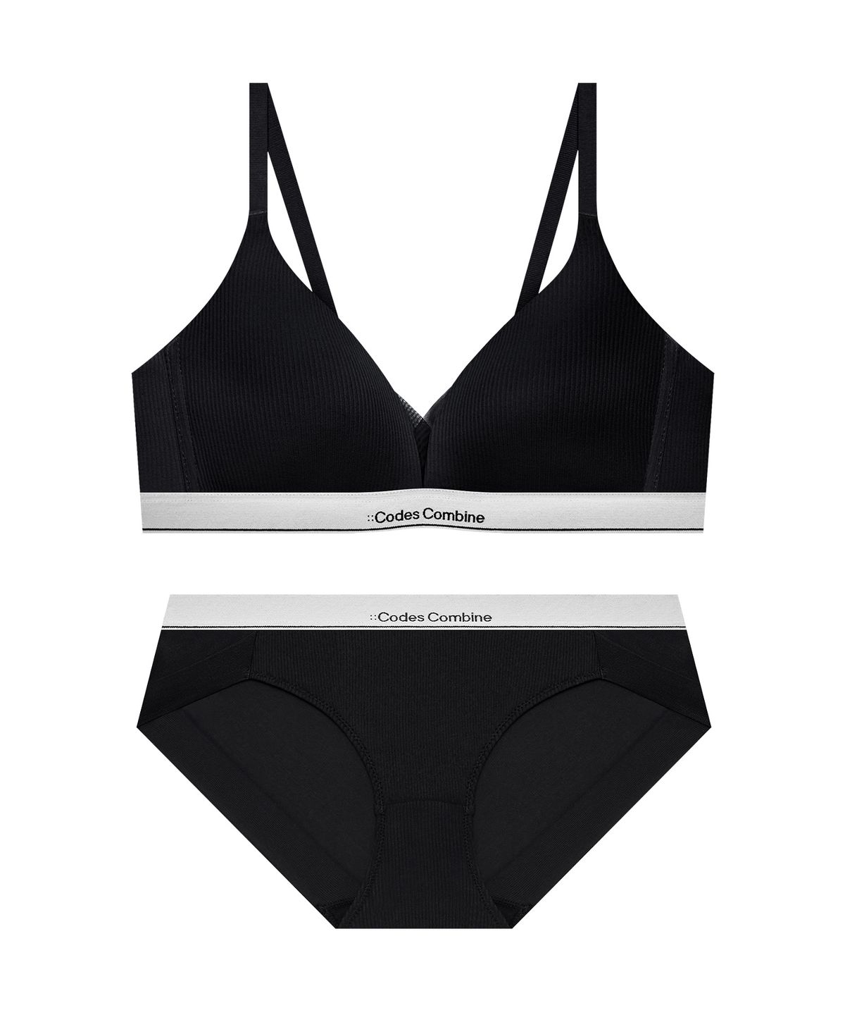 코데즈컴바인 이너웨어(CODES COMBINE INNERWEAR) 뉴트럴 골지 노와이어 브라 햄팬티 세트_블랙