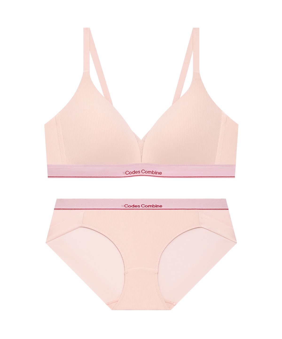 코데즈컴바인 이너웨어(CODES COMBINE INNERWEAR) 뉴트럴 골지 노와이어 브라 햄팬티 세트_핑크