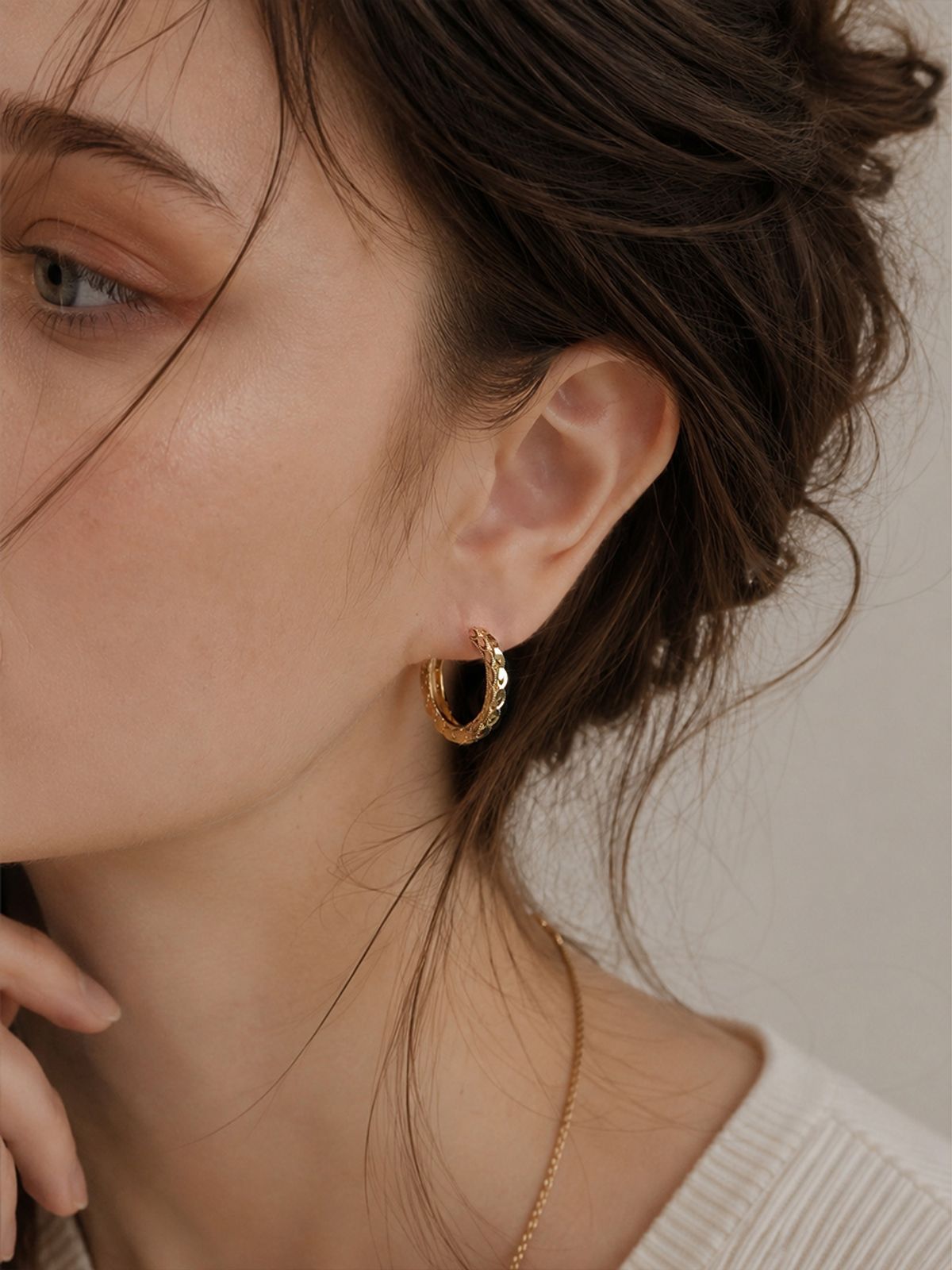 미니멀피어싱(MINIMALPIERCING) 14K 레이스 체인 볼드 원터치 링 귀걸이