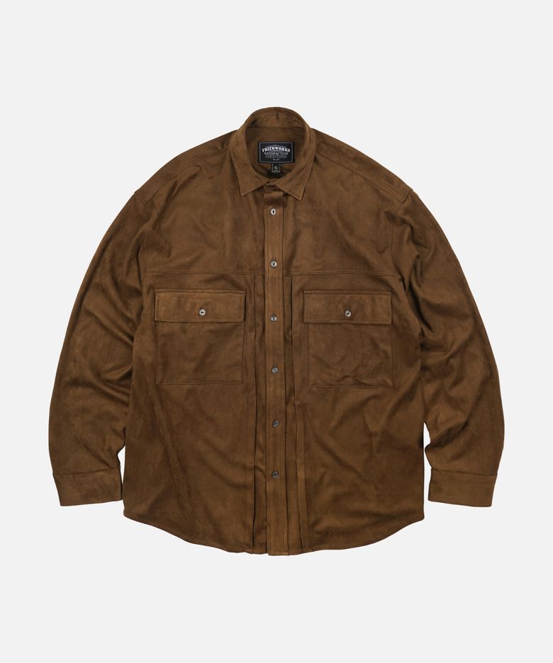 SUEDE TRUCKER RELAXED SHIRT _ BROWN