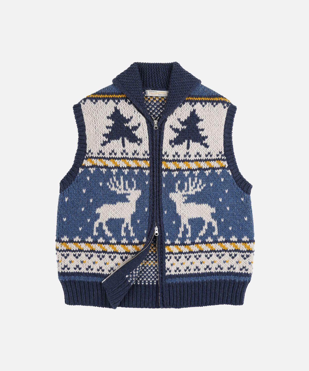 프리즘웍스(FRIZMWORKS) HEAVY COWICHAN KNIT VEST _ BLUE