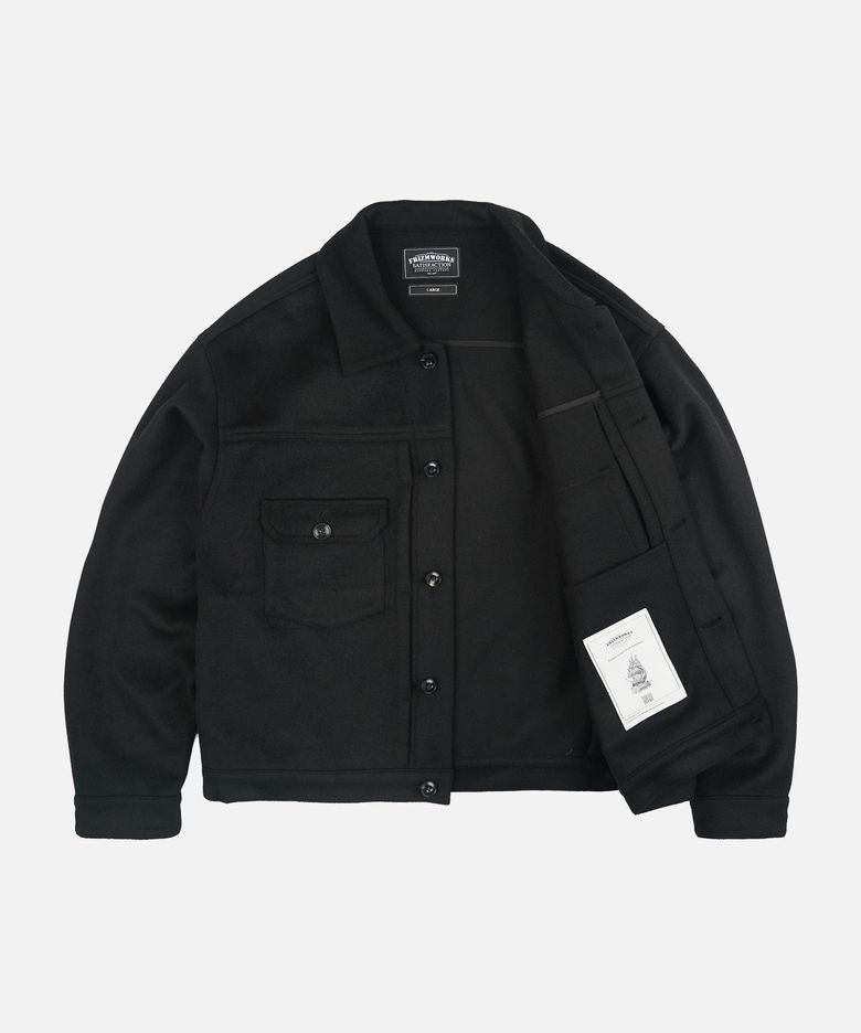 SOLID WOOL TRUCKER JACKET _ BLACK