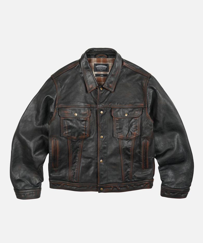 COWHIDE STORM TRUCKER JACKET _ WASHED BROWN