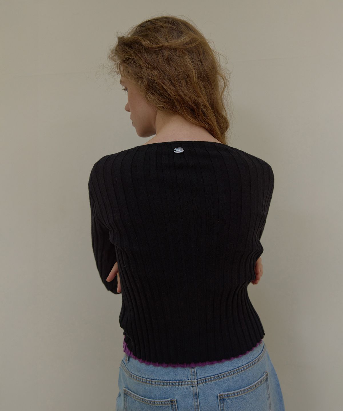 론크(LONQUE) BUTTON UP RIBBED ROUND CARDIGAN (BLACK)