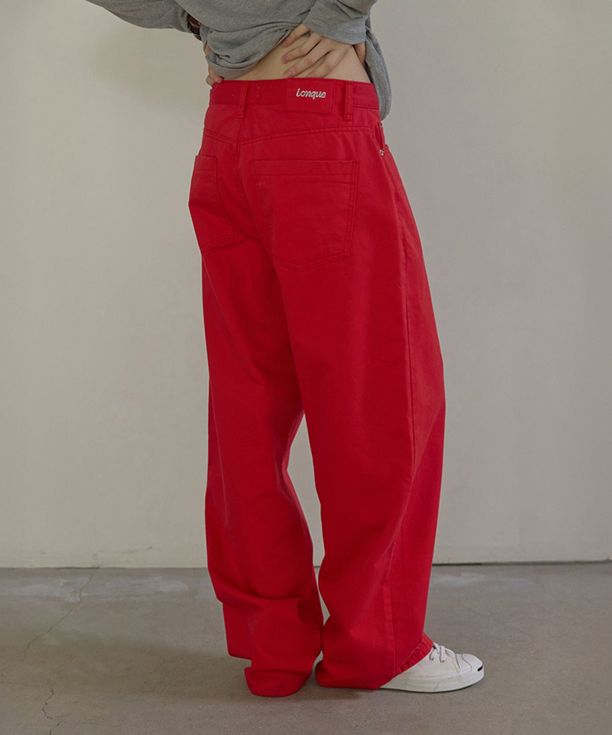 론크(LONQUE) WASHED WIDE COTTON PANTS (RED)
