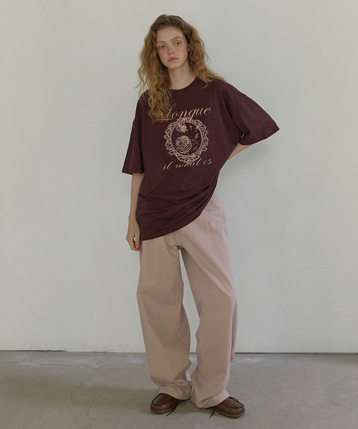 론크(LONQUE) WASHED WIDE COTTON PANTS (PINK BEIGE)