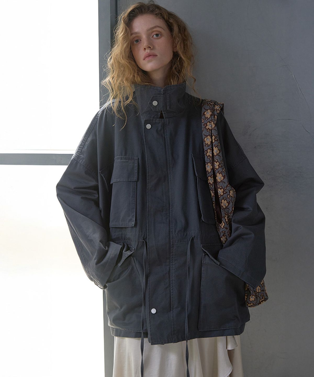 론크(LONQUE) HIGH NECK WASHED WORK JACKET (CHARCOAL)