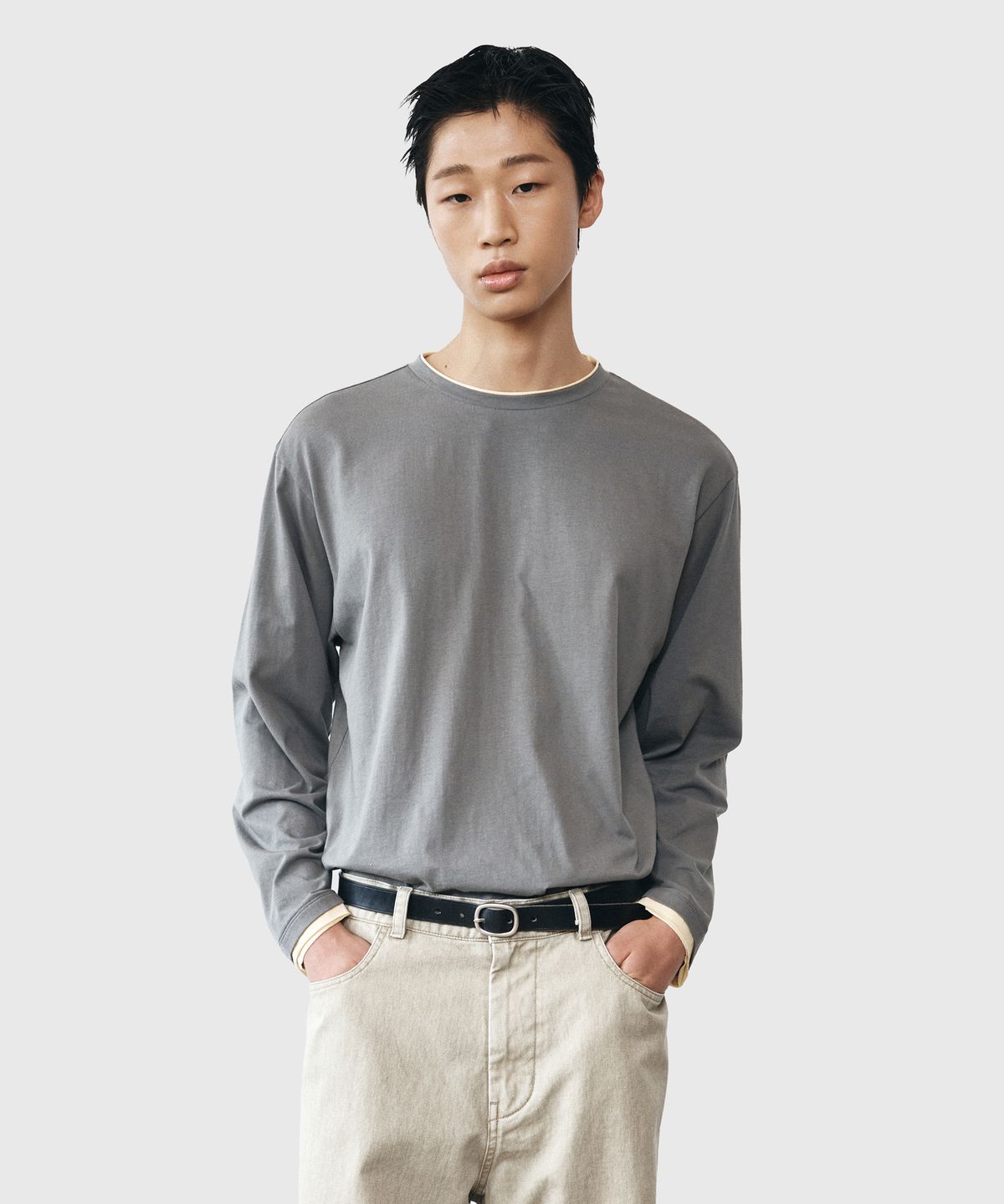 유스(YOUTH) Cut-off Layered L/S T-Shirt - Grey & Yellow
