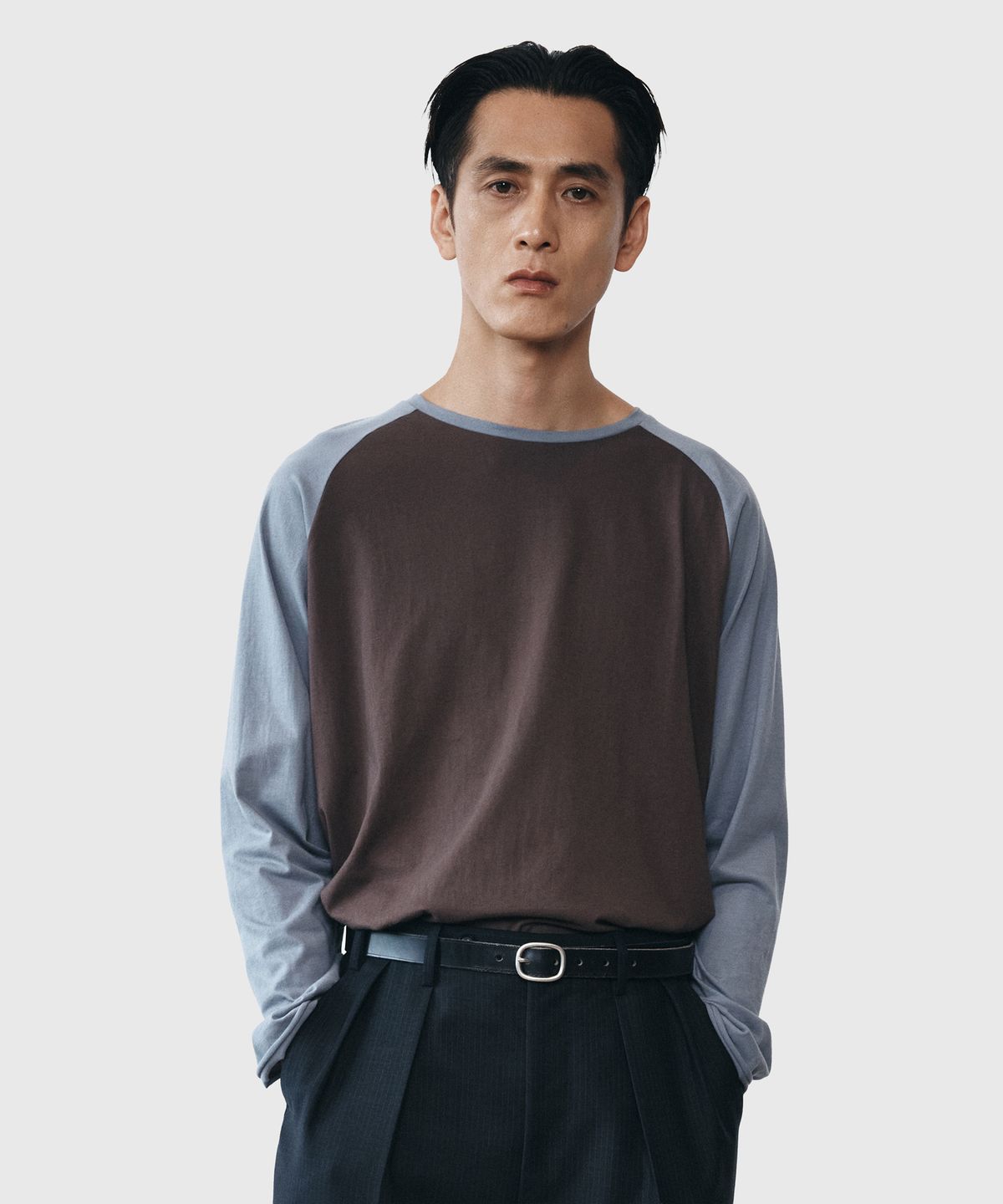유스(YOUTH) Cut-off Raglan L/S T-shirt - Brown & Blue