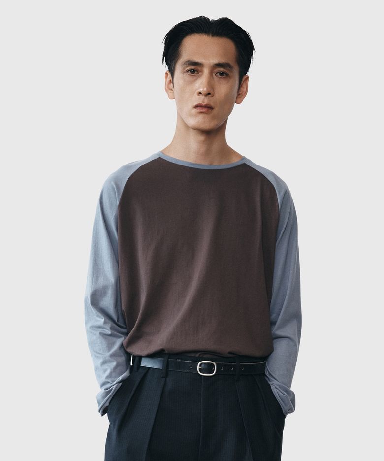 Cut-off Raglan L/S T-shirt - Brown & Blue