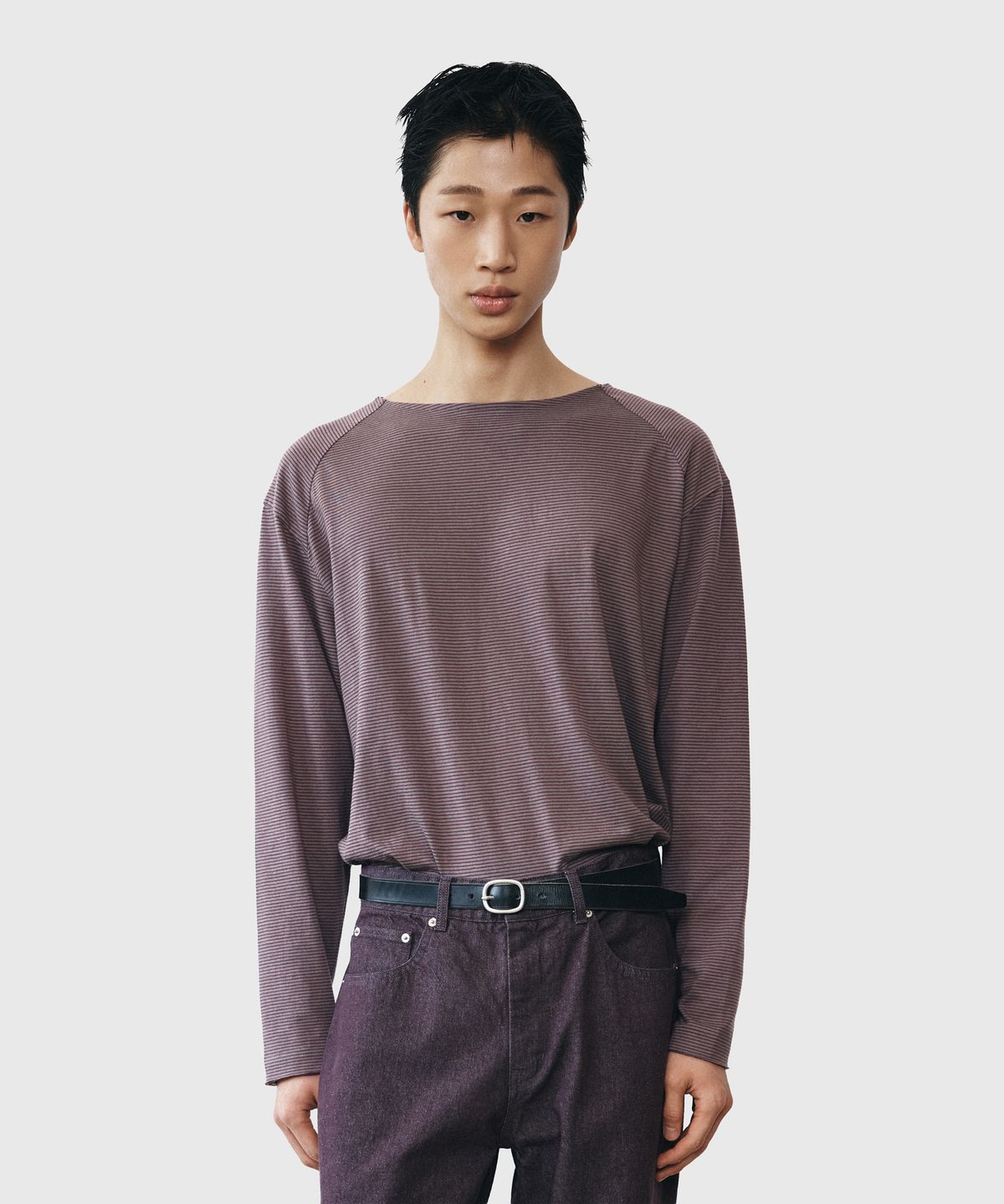 유스(YOUTH) Boat-neck Stripe T-shirt - Violet
