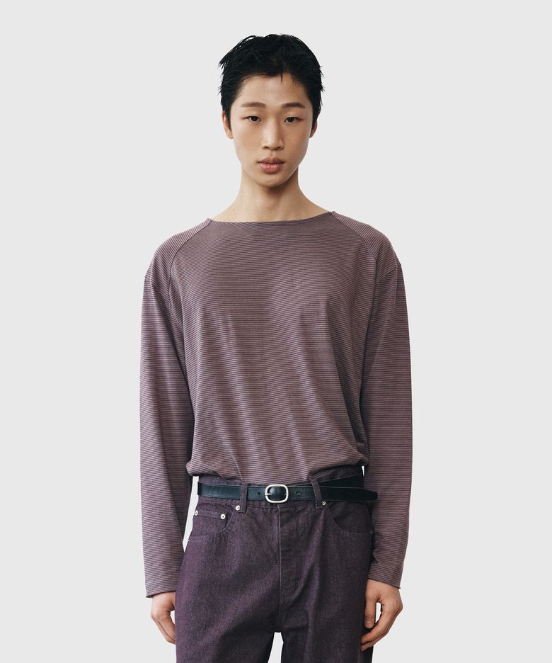 Boat-neck Stripe T-shirt - Violet