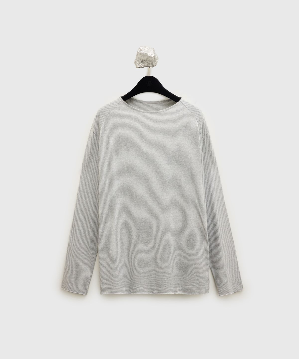 유스(YOUTH) Boat-neck Stripe T-shirt - Melange Grey