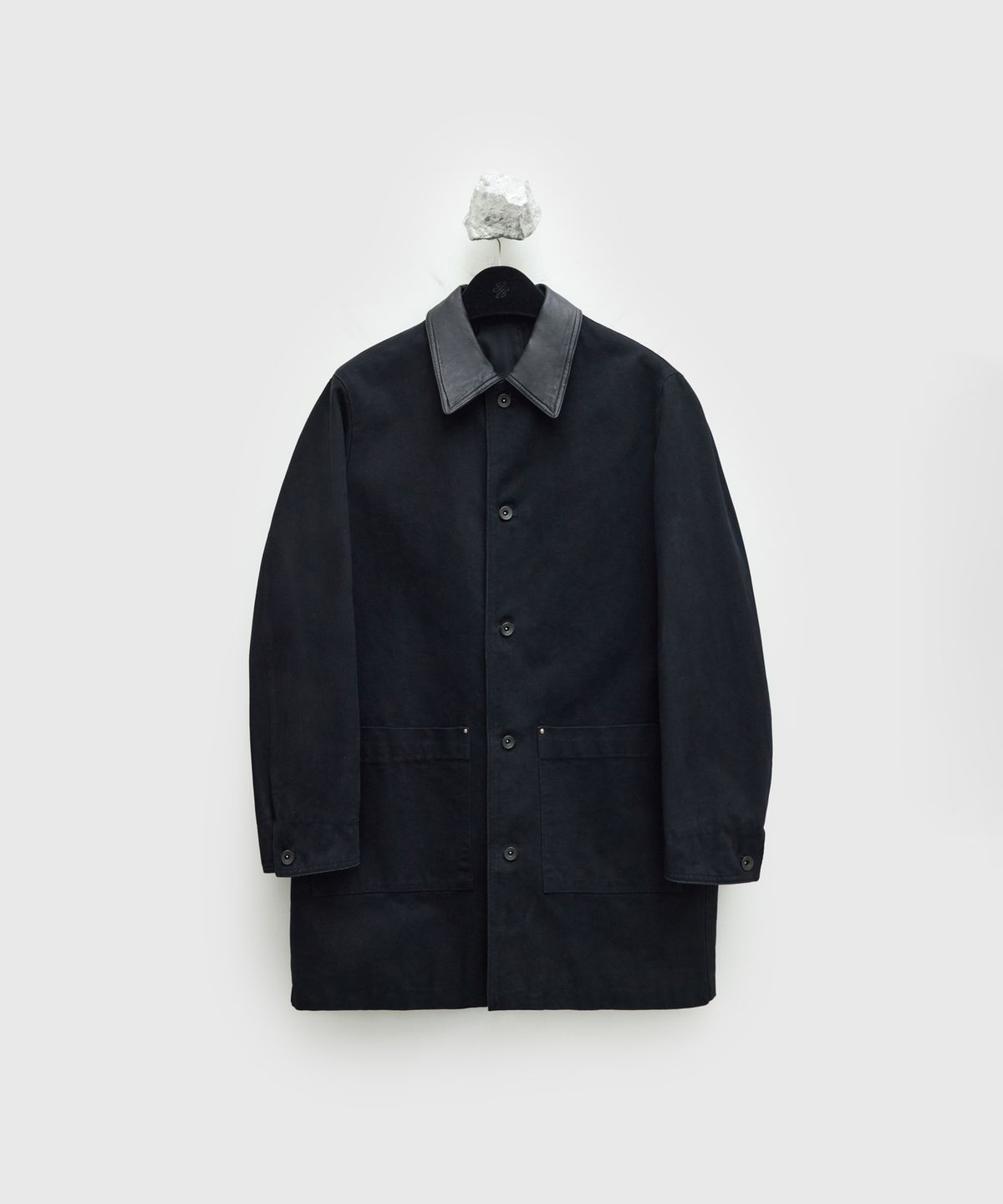 유스(YOUTH) Leather Collar Half Coat - Black