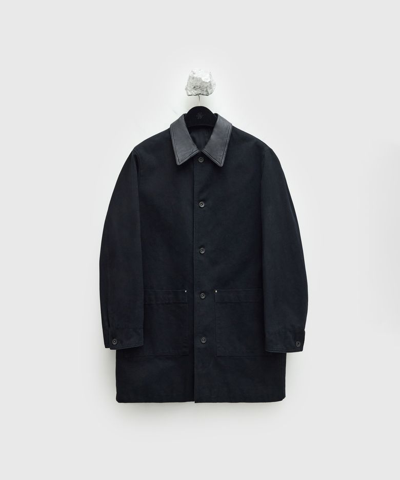 Leather Collar Half Coat - Black