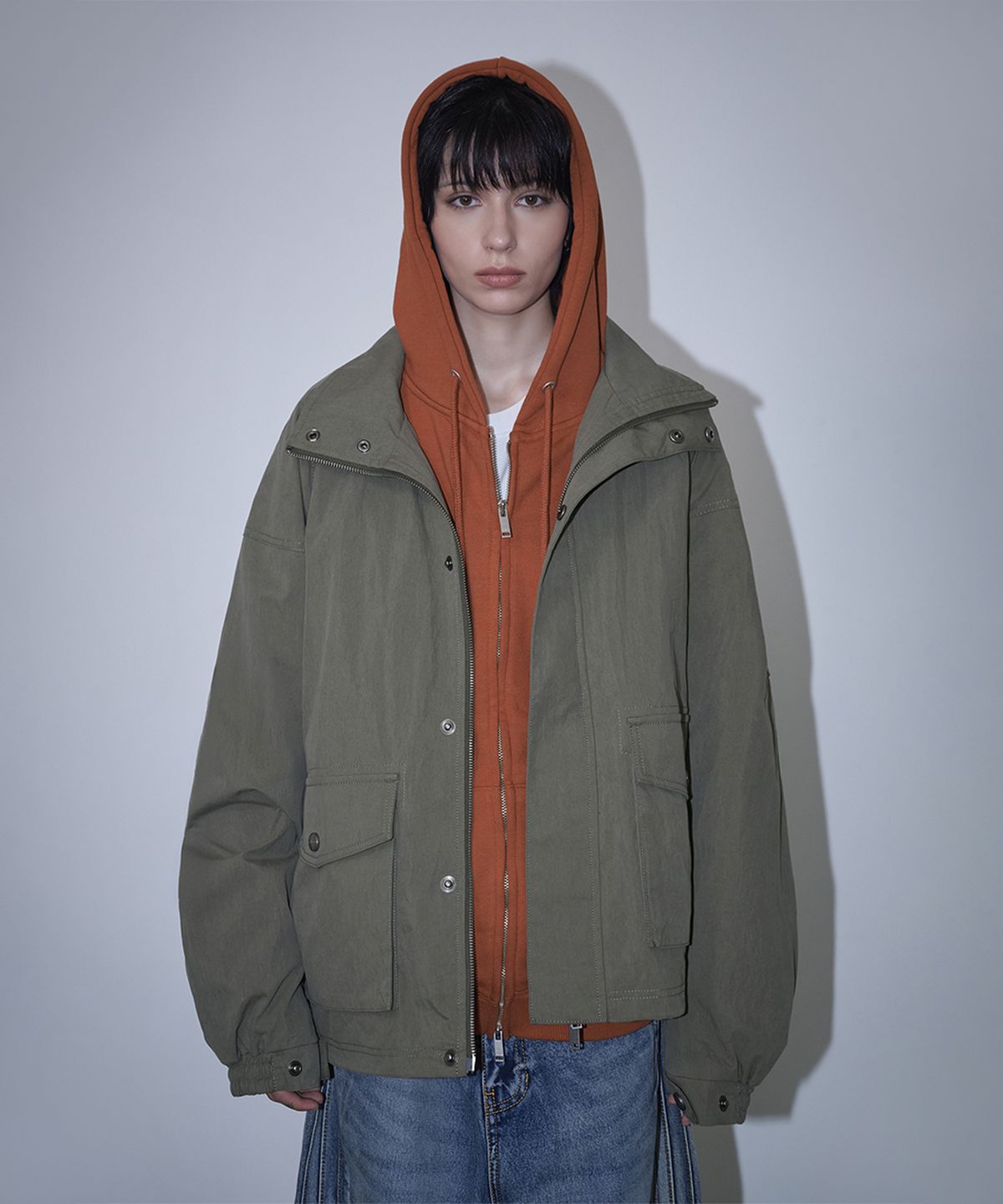 로타입(ROUGHTYPE) High-neck Cotton Safari Jacket - Khaki