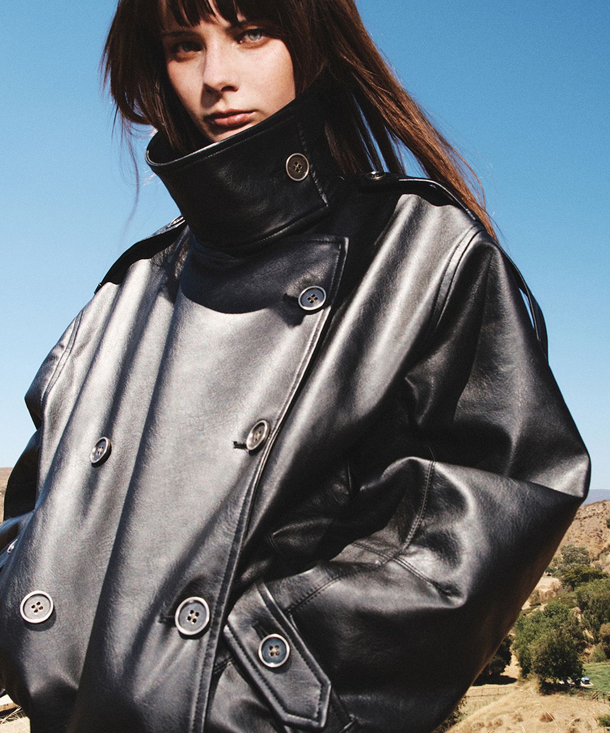 로타입(ROUGHTYPE) High-neck Belted Leather Jacket - Black