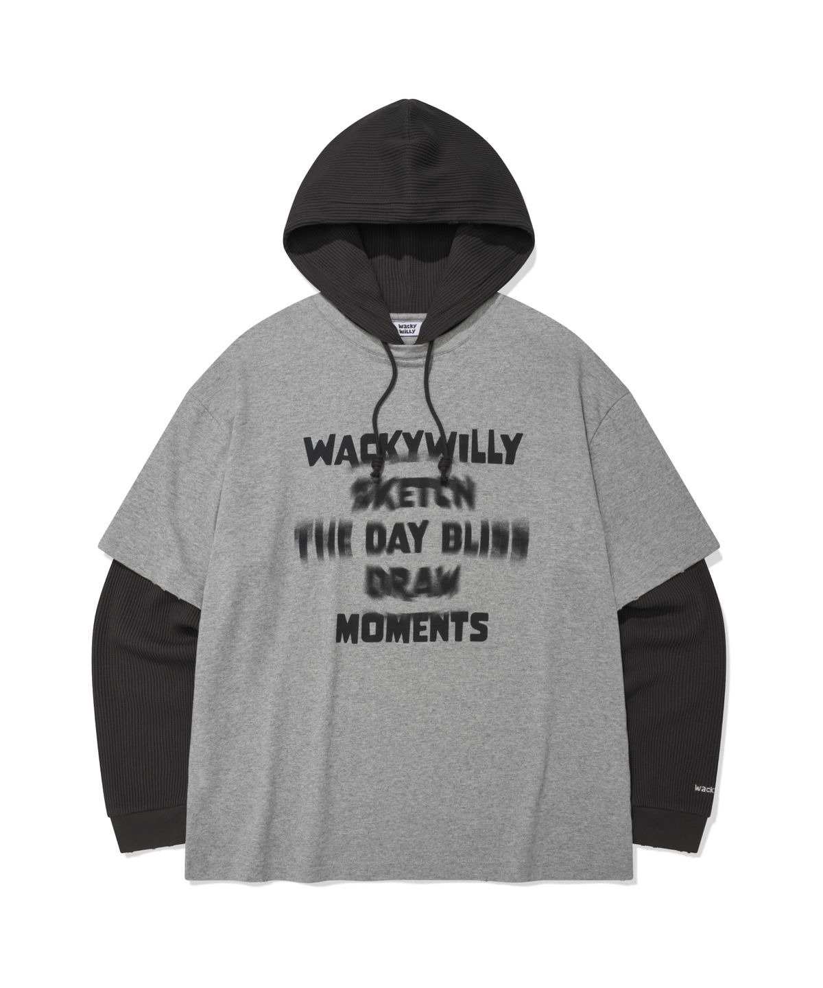 와키윌리(WACKY WILLY) 와플 후드 레이어드 롱슬리브 그레이