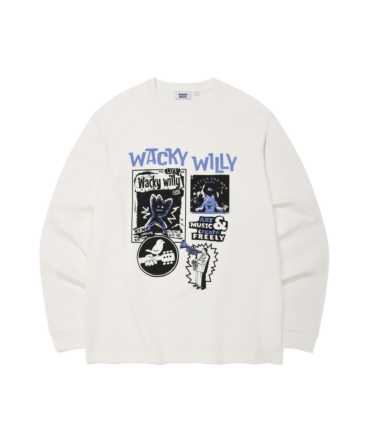 와키윌리(WACKY WILLY) 아트 콜라주 롱슬리브 화이트