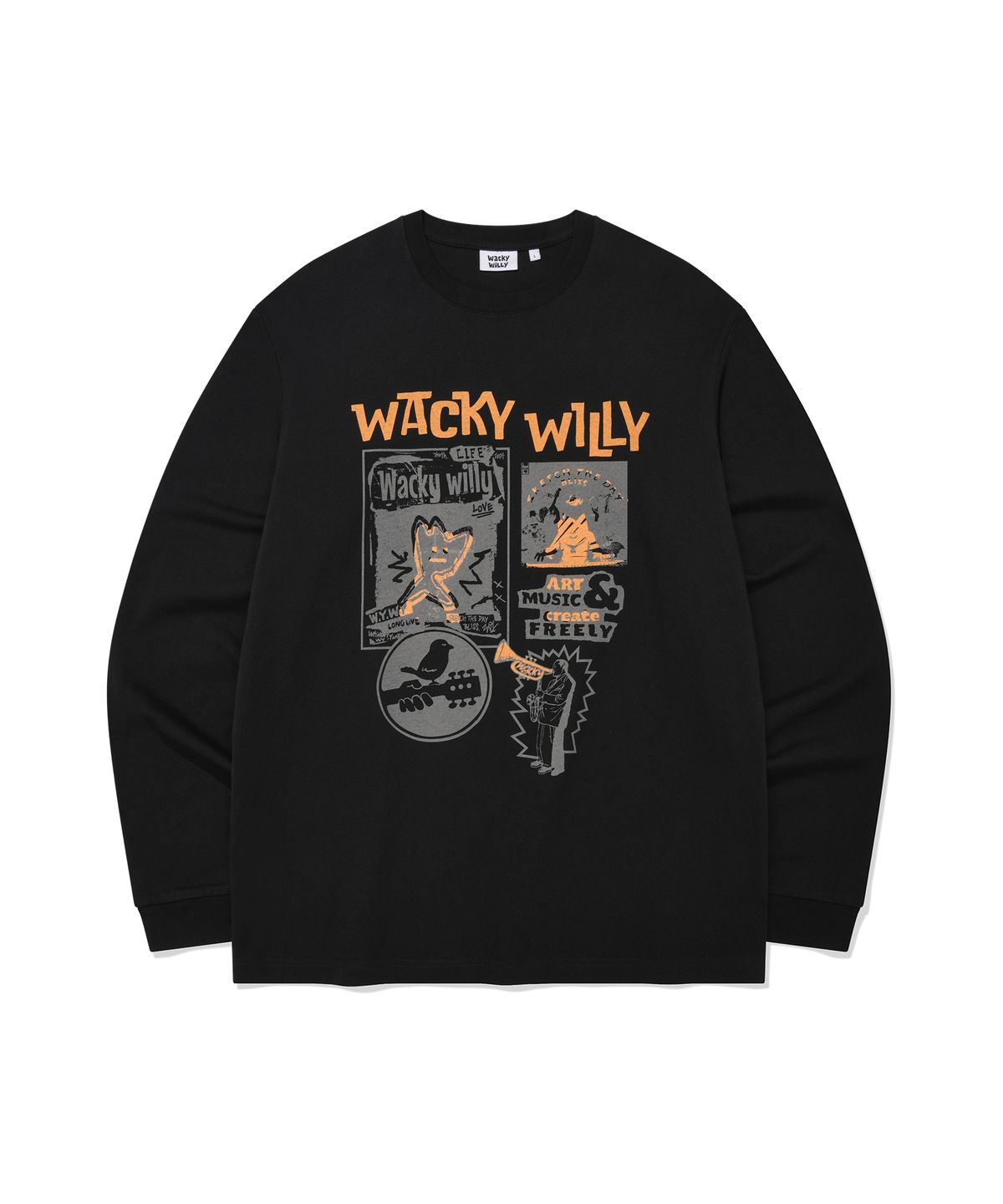 와키윌리(WACKY WILLY) 아트 콜라주 롱슬리브 블랙