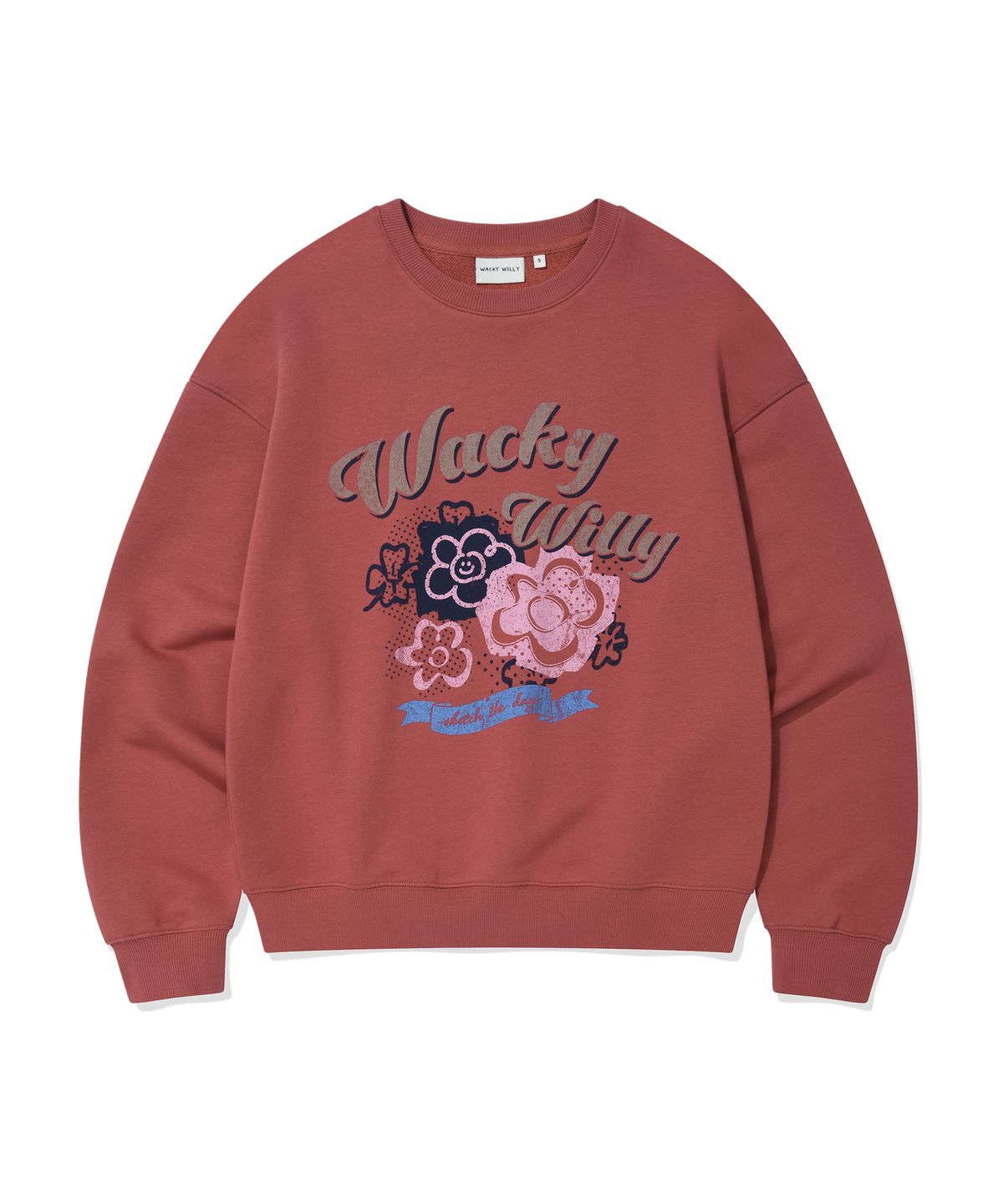 와키윌리(WACKY WILLY) 우먼스 빈티지 그래픽 맨투맨 딥 레드