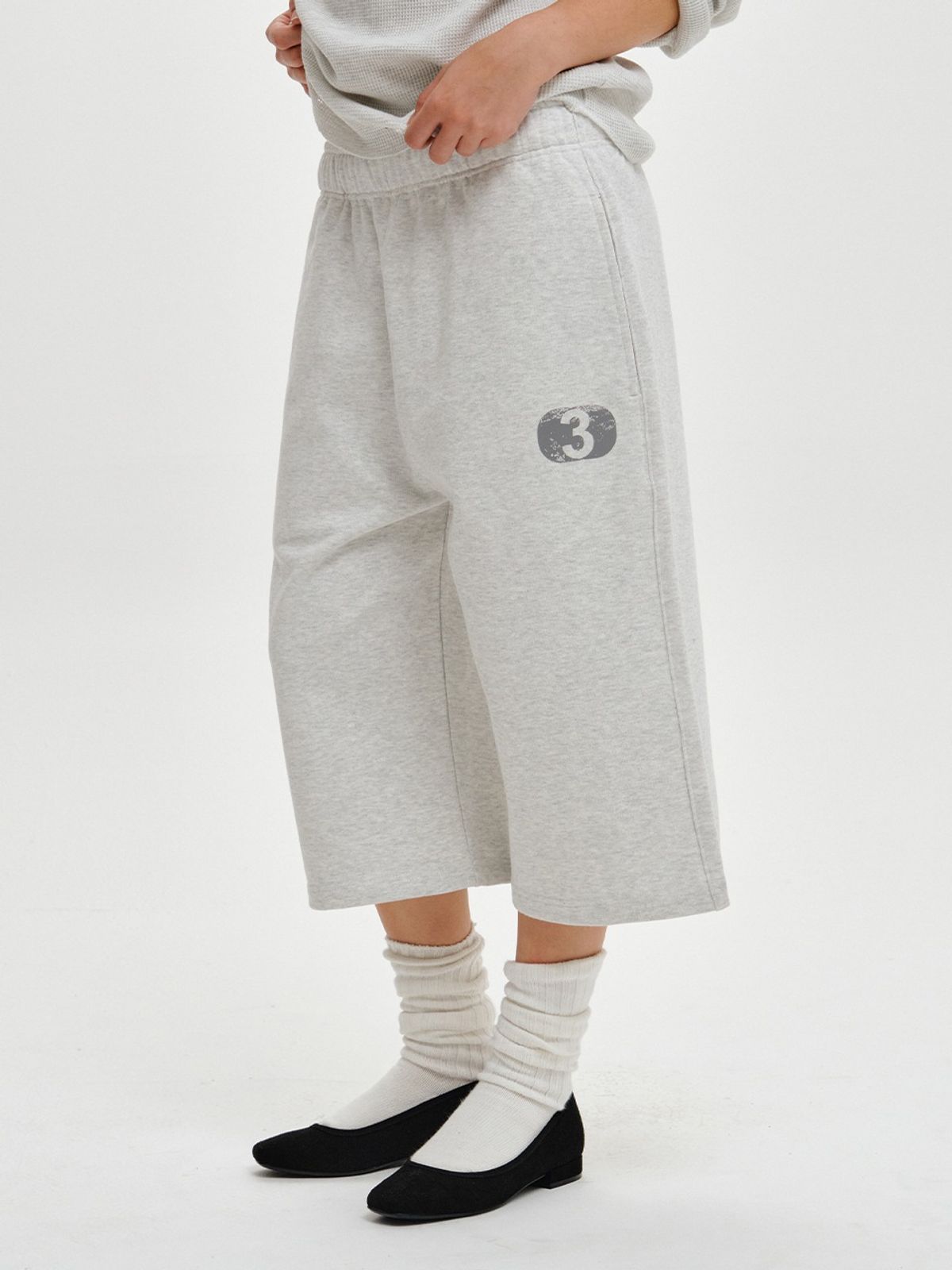 플리즈프로젝트(PLZPROJECT) 3 SWEAT BERMUDA PANTS, WHITE MELANGE