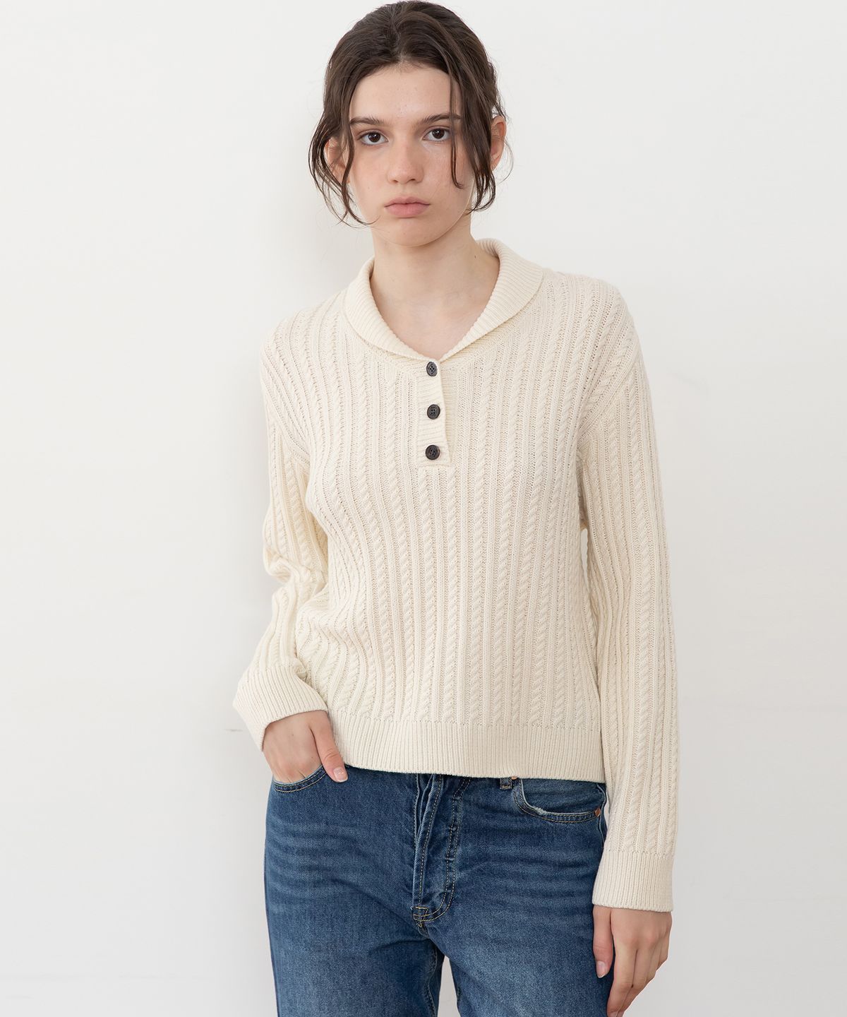제이마크뉴욕(JMARKNEWYORK) Collarneck cable knitwear_2color