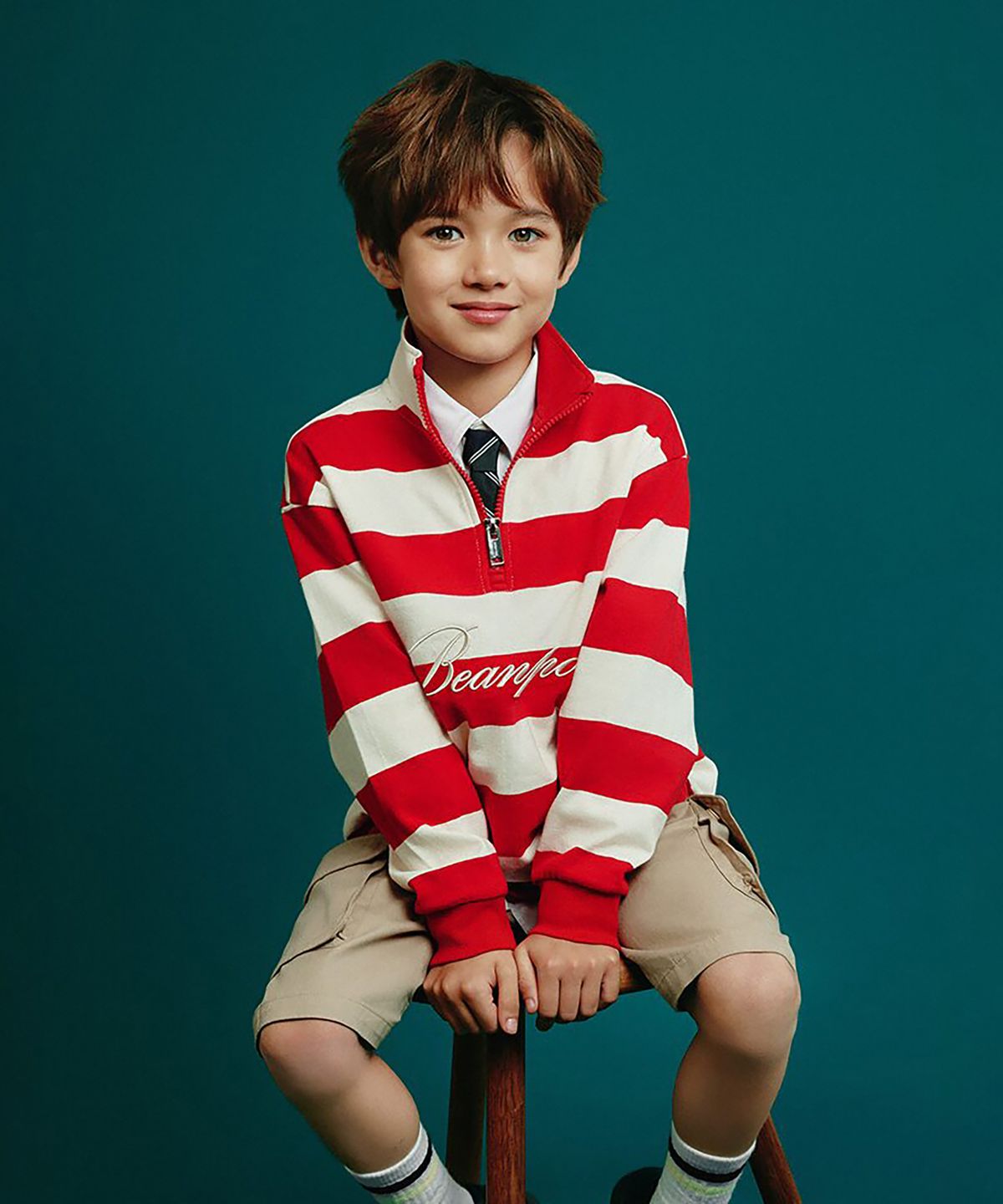 빈폴 키즈(BEANPOLE KIDS) 빅 스트라이프 쿼터 집업  레드 (BI6841U196)