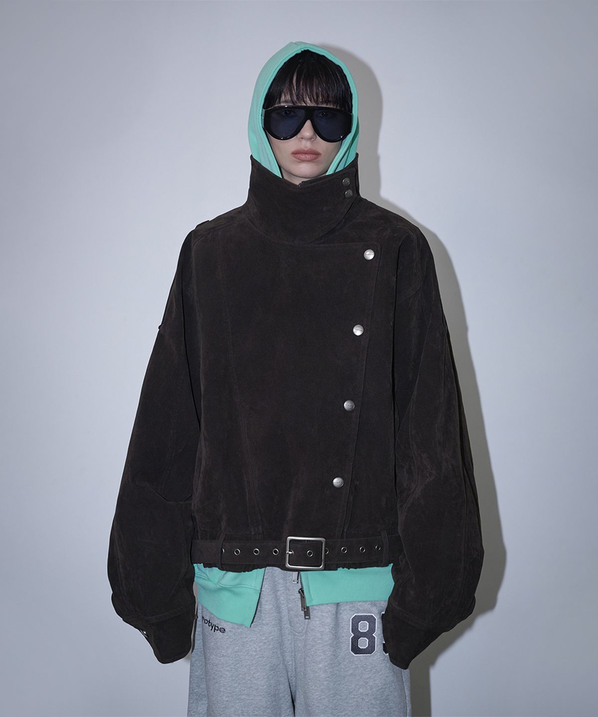 로타입(ROUGHTYPE) High-neck Suede Leather Jacket - Dark brown