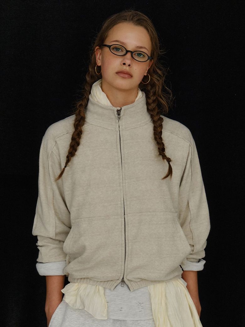 TERRY TRACK JACKET, OATMEAL