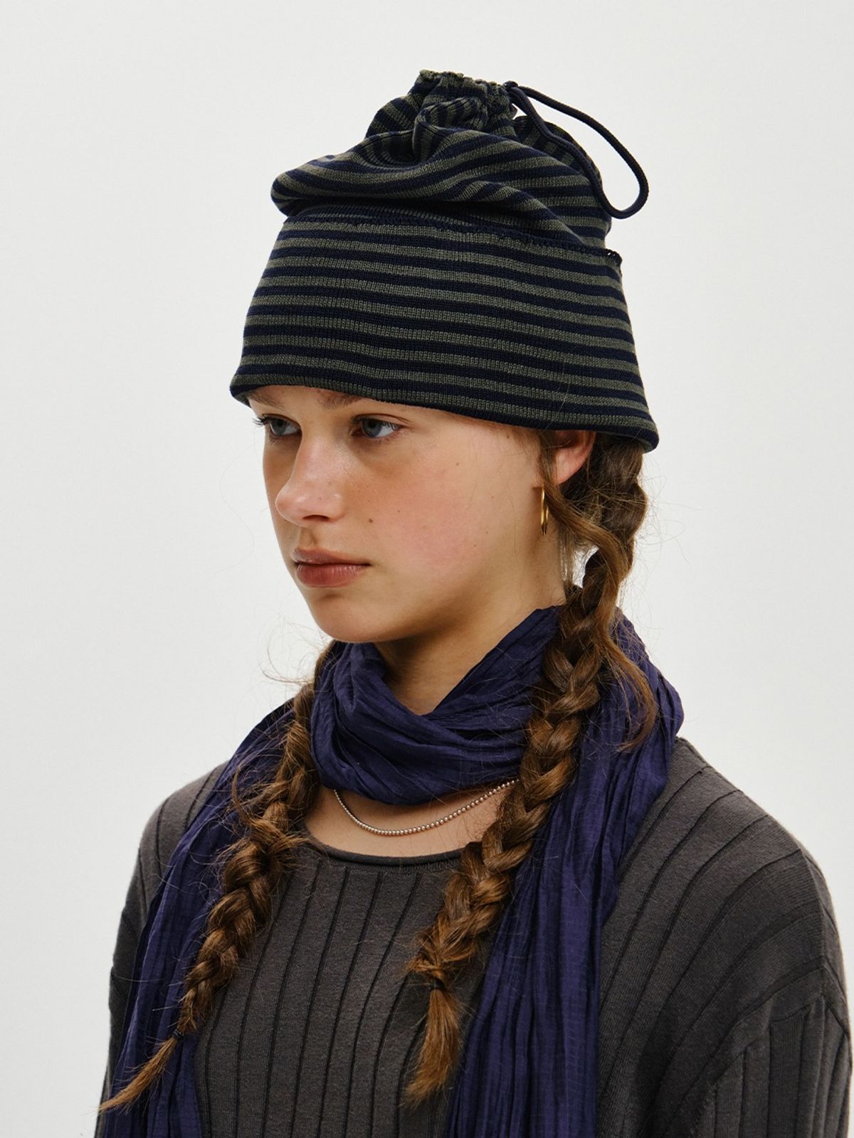 플리즈프로젝트(PLZPROJECT) TWO-WAY STRING BEANIE, CHARCOAL