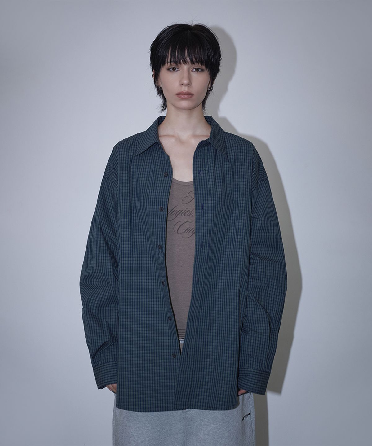로타입(ROUGHTYPE) Oversized Checkered Shirt - Green